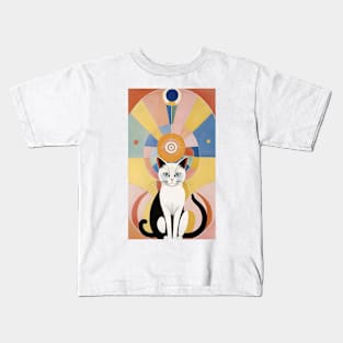 Hilma af Klint's Kaleidoscopic Catopia: Abstract Feline Symphony Kids T-Shirt